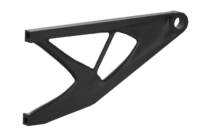 Topologieoptimierte Schwinge. Gefertigt mittels 3D-Druck.