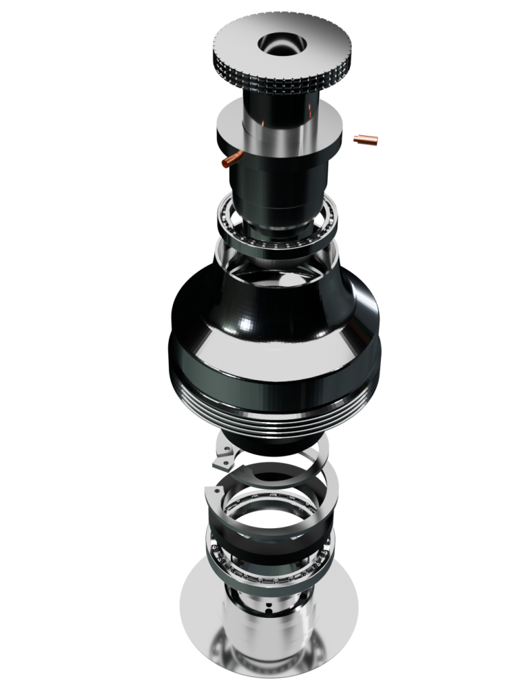 Detaillierte CAD-Explosionsansicht eines entwickelten Drehmechanismus für optimale Funktionalität. Produktentwicklung und Konstruktion.